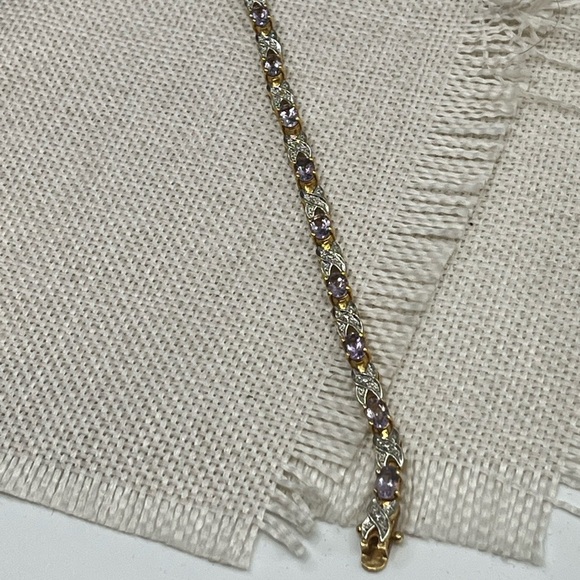 Vintage Gold Over Sterling Silver Bracelet – Amethyst & CZ Accents – 7.25” - Picture 14 of 17